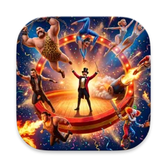 The Otto app icon, a circus ringmaster surrounded by performers