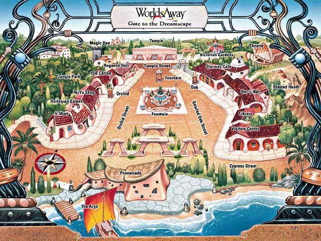 The illustrated map of the Dreamscape, WorldsAway's main world