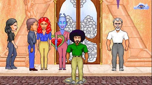 Avatars standing on a street corner in WorldsAway's Dreamscape, 1996